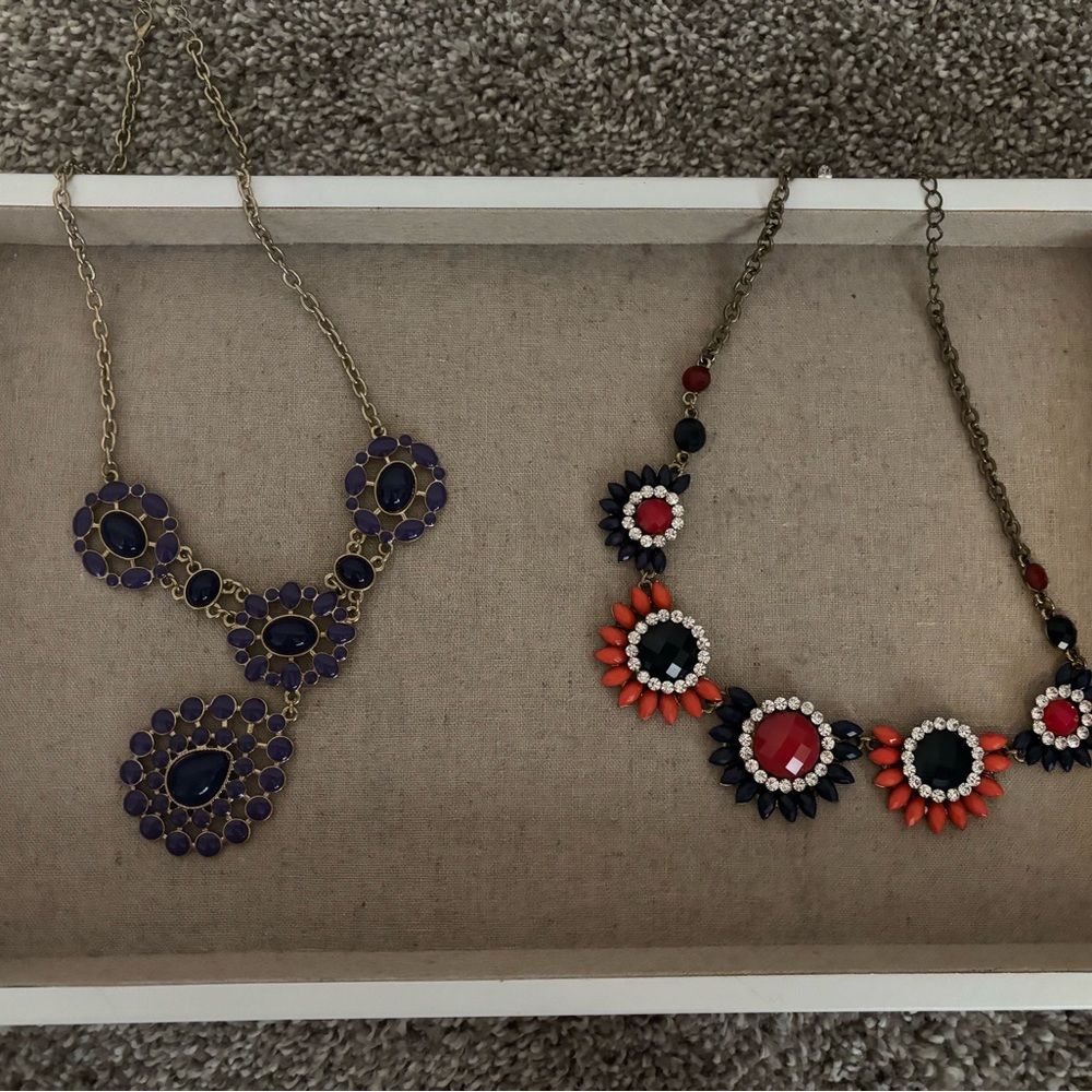 Elegant Purple and Red Statement Necklace Set